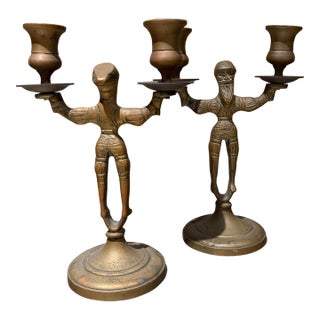 Antique Brass Double Candlestick Holders, Early 20th Century For Sale