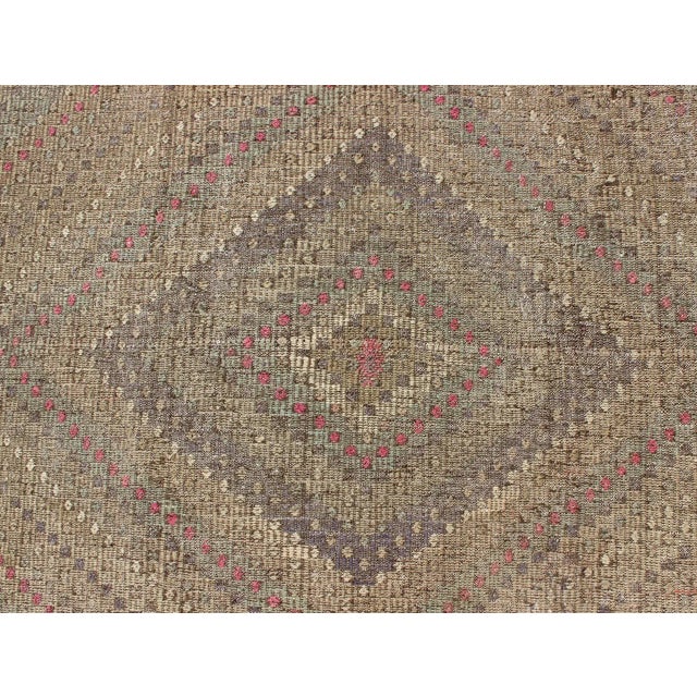 Textile Mid 20th Century Turkish Kilim Rug With Multi Layered Diamond Design in Soft Tones of Blue, Green, Gray, Red For Sale - Image 7 of 12