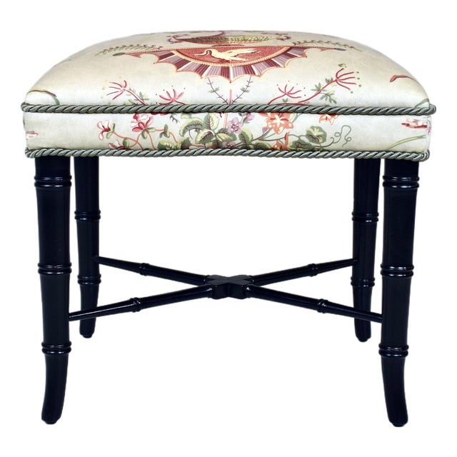 Faux Bamboo Ottoman Bench Stool New Floral Upholstery For Sale