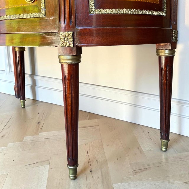 1960s Pair of French Louis XVI Style Demilune Marble Top Commodes | Nightstands | Bedside Tables For Sale - Image 9 of 11