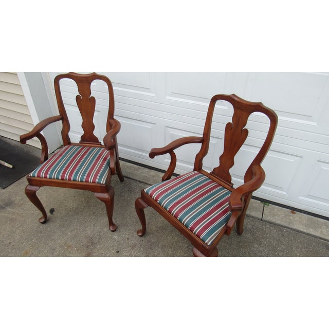 1980s Set Henkel Harris Cherry Queen Anne Chairs Dining Room For Sale - Image 11 of 13