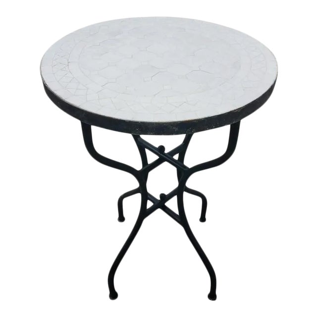 20" Moroccan White Mosaic Side Table For Sale