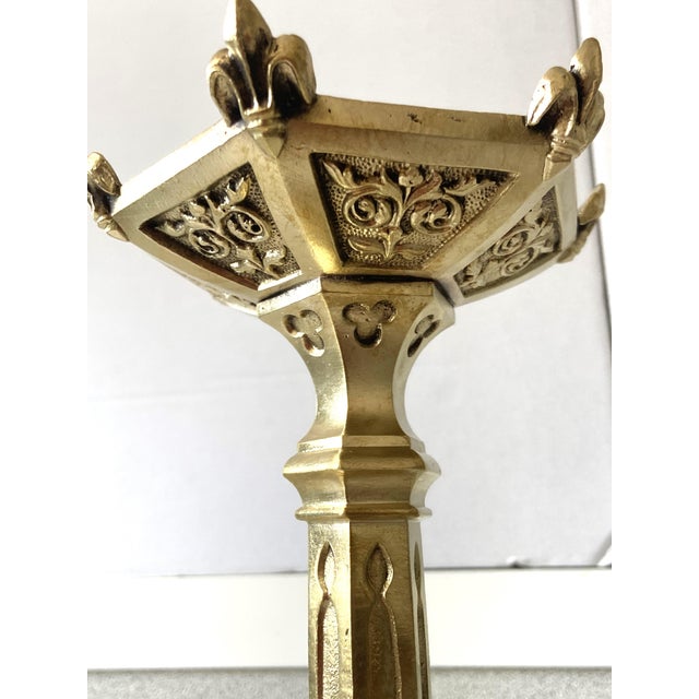 Antique Neo-Gothic Gilt Bronze Candlesticks, Set of 2 For Sale - Image 3 of 14