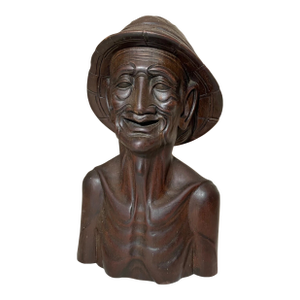 1930s Hand Carved Wooden Balinese Elder Old Man Bust Sculpture Statue Bust