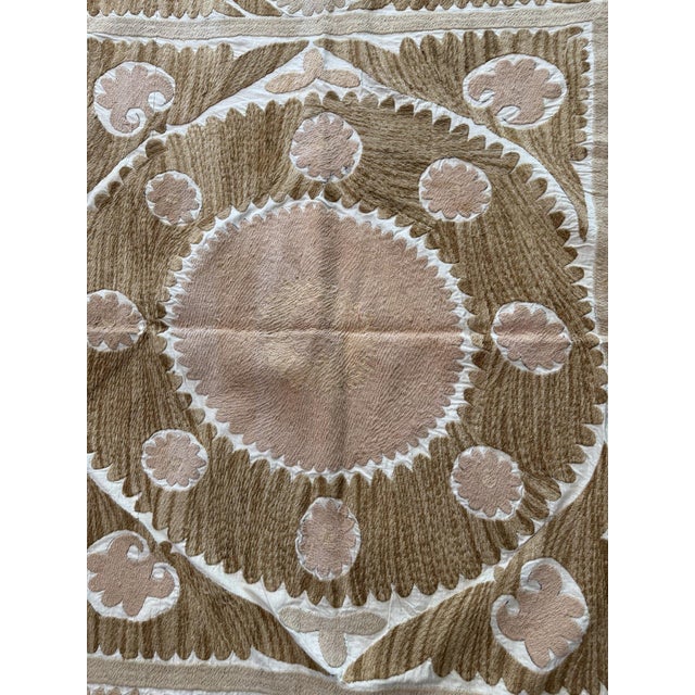 Hand-Embroidered Vintage Suzani from Central Asian, circa early 1960s. Dimension; 43'' x 47'' inches / 110 x 119 cm /...