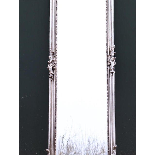Late 20c Rococo Silver Finish Floor Mirrors – 2 Pc For Sale - Image 10 of 14