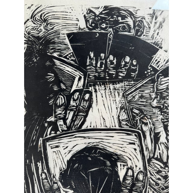 Vintage Abstract Figures Original Woodcut Print For Sale - Image 4 of 12