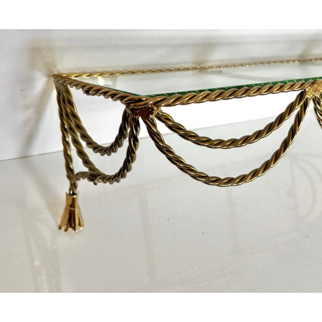 Hollywood Regency 1980s Gilded Tassel and Swagged Rope Wall Shelf For Sale - Image 3 of 6