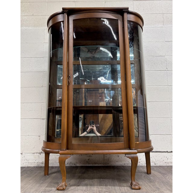 Antique Queen Anne Style Curved Bowed Glass Curio Display China Cabinet For Sale In Kansas City - Image 6 of 13