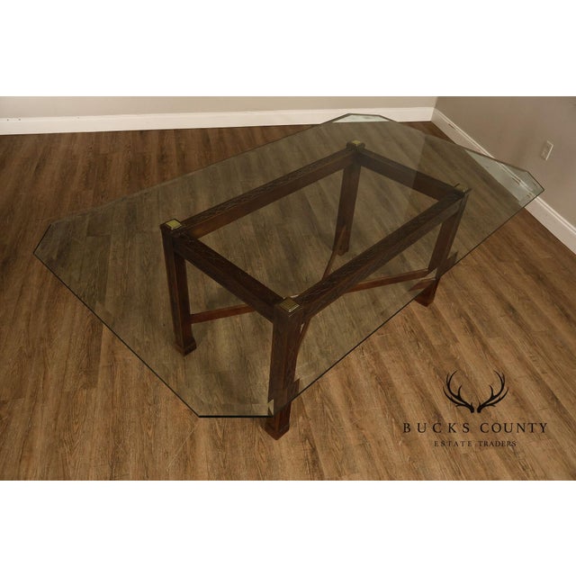 Chinese Chippendale Style Glass Top Mahogany Dining Table For Sale - Image 12 of 18