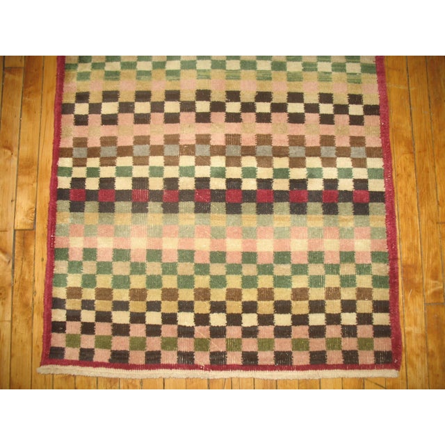 Mid 20th Century Checkerboard Deco Turkish Runner For Sale - Image 4 of 6