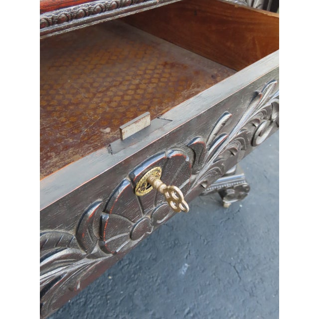 Wood Early 1900s Heavy Carved Tiger Oak Library Console Table Partner Desk 6571a For Sale - Image 7 of 18