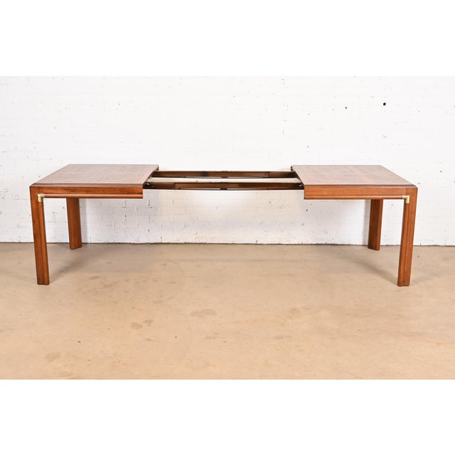 Drexel Heritage Mid-Century Hollywood Regency Walnut Extension Dining Table With Parquet Top, Newly Refinished For Sale In South Bend - Image 6 of 12