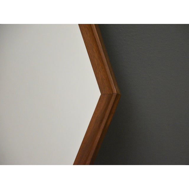 Mid-Century Modern 1960s Walnut Diamond Shaped Mid Century Modern Mirror For Sale - Image 3 of 5