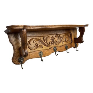Vintage French Carved Oak Wall Mounted Hooks For Sale
