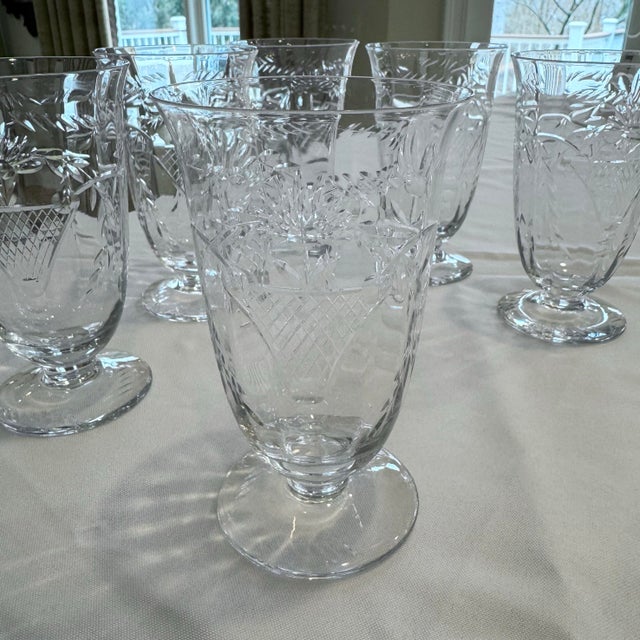 1940s Vintage Hand Blown Crystal Footed Iced Tea Glasses - Set of 6 For Sale In Chicago - Image 6 of 8