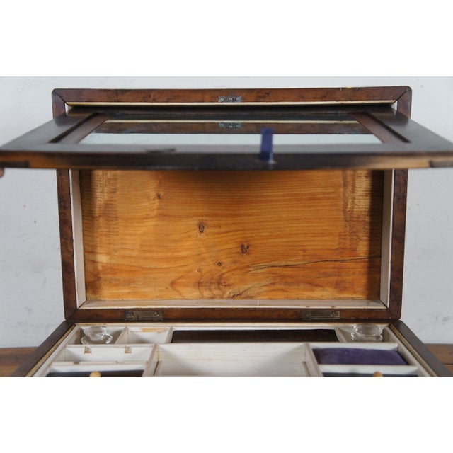 Mid 20th Century Antique English Victorian Walnut Burl Inlaid Campaign Box For Sale - Image 11 of 12