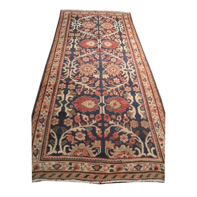 Antique Persian Sultanabad 4X9 Navy, Rust & Ivory Handmade Hallway Runner #9901570