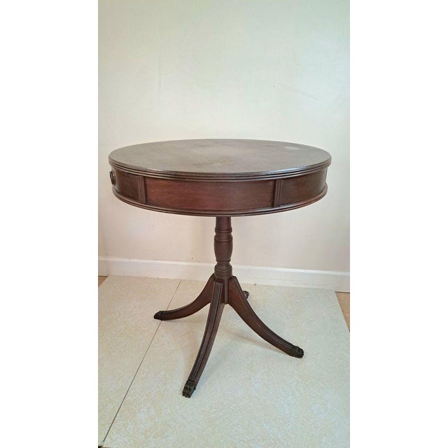 Hepplewhite 1920s–30s Federal/Hepplewhite Revival Mahogany Drum Table Paw Feet Single Drawer For Sale - Image 3 of 12