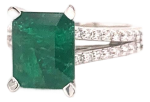 Diamond Emerald Platinum Ring 4.60 TCW Certified, Size 6.5