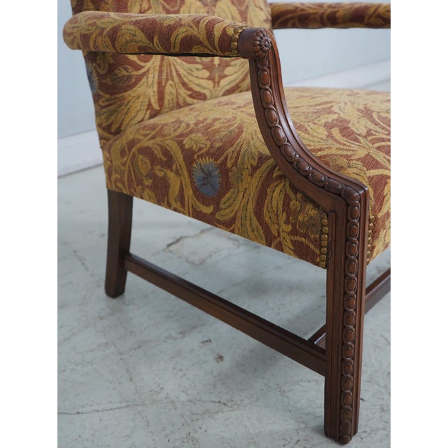 Chippendale Newly Upholstered Damask Print Open Arm Library Chair For Sale In Philadelphia - Image 6 of 18