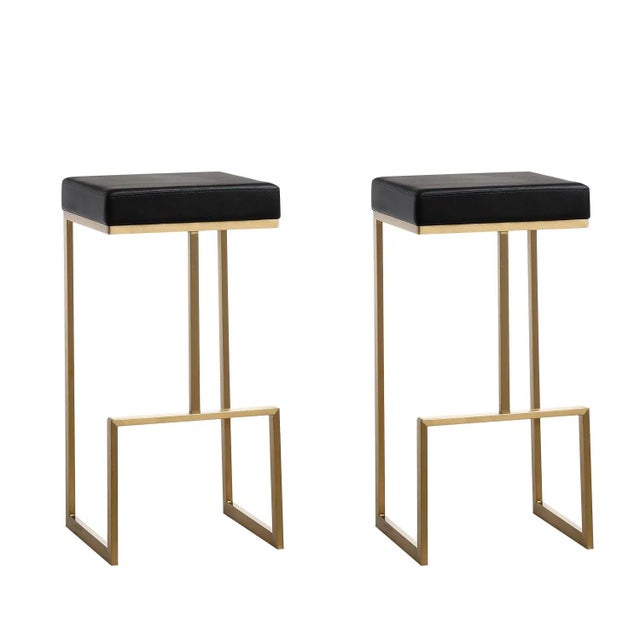 Ferrara Black Vegan Leather & Gold Steel Bar Stools - Set of 2 For Sale - Image 12 of 12