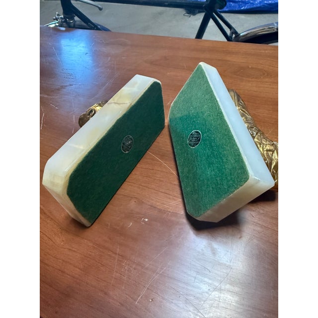 Stone Pair of Vintage Copper Bronze Clad Baby Shoes Bookends on Solid Marble Base For Sale - Image 7 of 7
