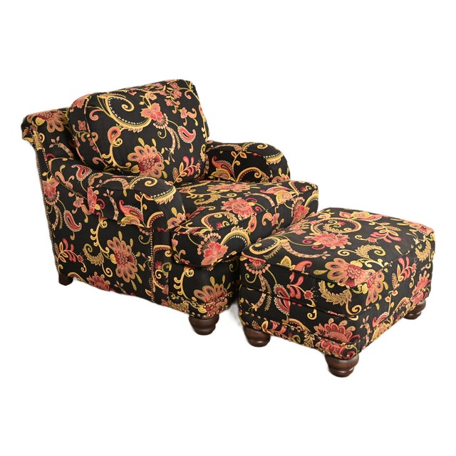 Smith Brothers of Berne Contemporary Lounge Chair and Ottoman in Paisley Upholstery For Sale
