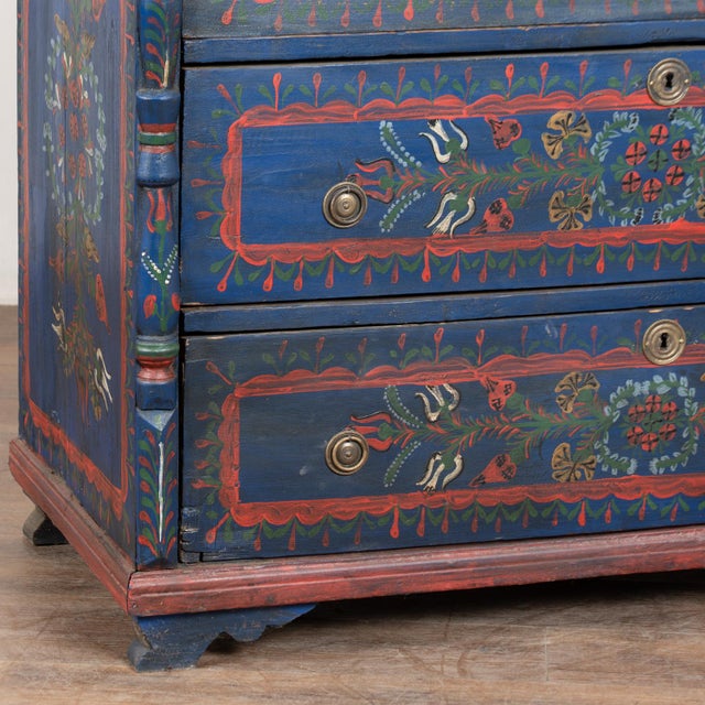 Late 19th Century Original Hand Painted Blue Blanket Chest of Three Drawers From Hungary For Sale - Image 12 of 18