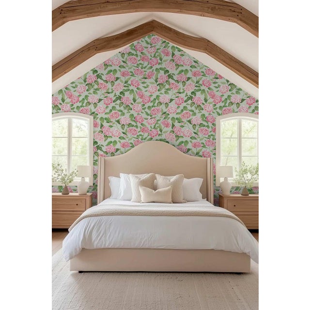Hydrangea Blooms Floral Grasscloth Wallpaper by House Party | Gatsby Pink | 8 Yards For Sale - Image 4 of 8