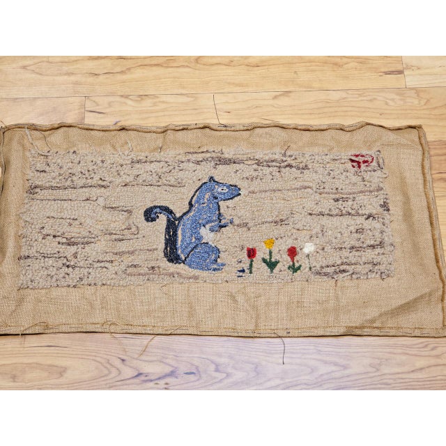 Textile Vintage American Hand Hooked Rug, Wool & Cotton, Standing Squirrel Design, 1x2 For Sale - Image 7 of 10