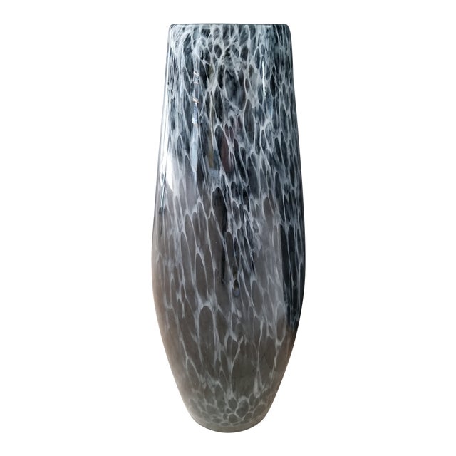 Italian Murano Tall Black And White Art Glass Floor Vase Umbrella Stand