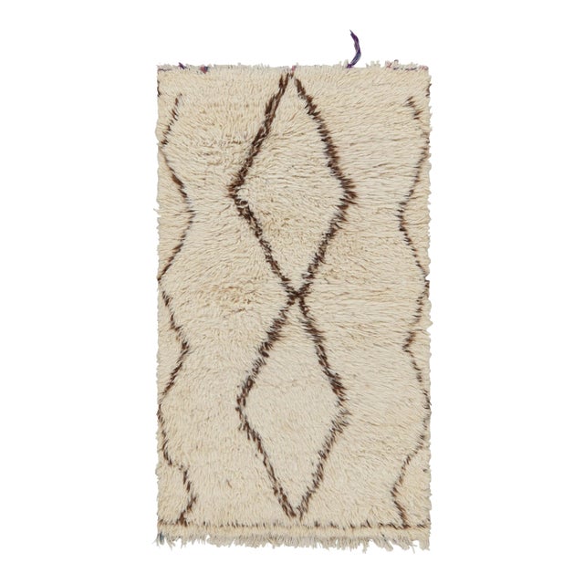 Vintage Moroccan Rug in White With Brown Diamond Medallions, From Rug & Kilim For Sale