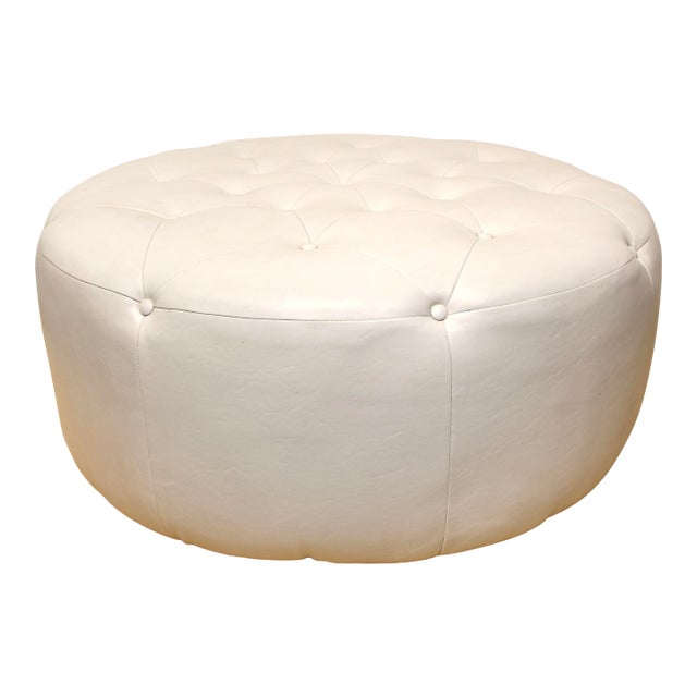 White Leather Diamond Tufted Ottoman For Sale