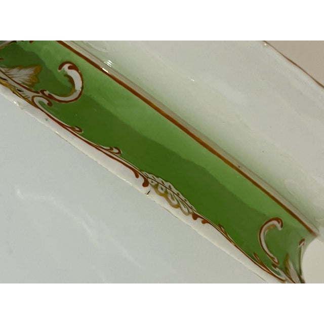 Ceramic Antique French Old Paris Ware Green Banded Floral Rose Pedestal Dish For Sale - Image 7 of 8