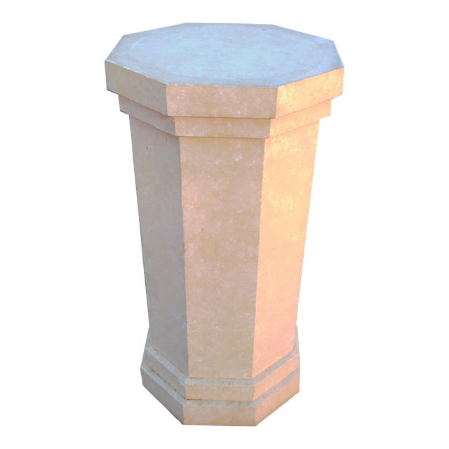 80's Post Modern 42" Tall Center Table Octogonal Shaped Plaster Finished Wooden Pedestal For Sale