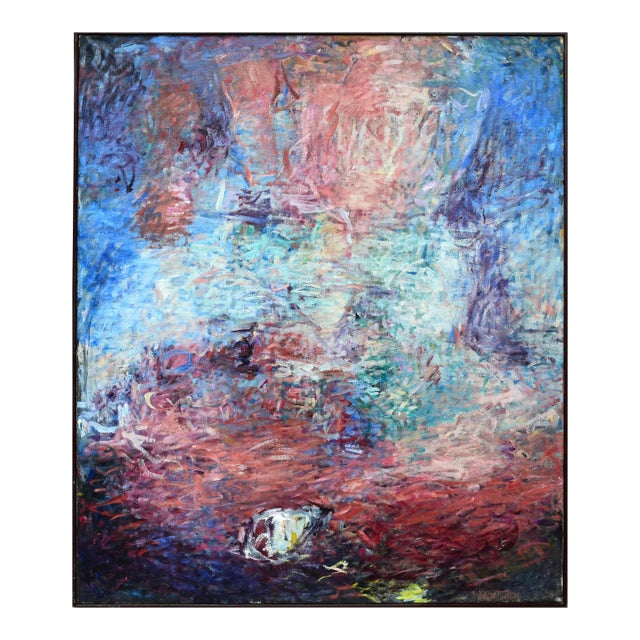 Large Vintage Abstract Expressionist Oil Painting on Canvas by Kerstetter For Sale