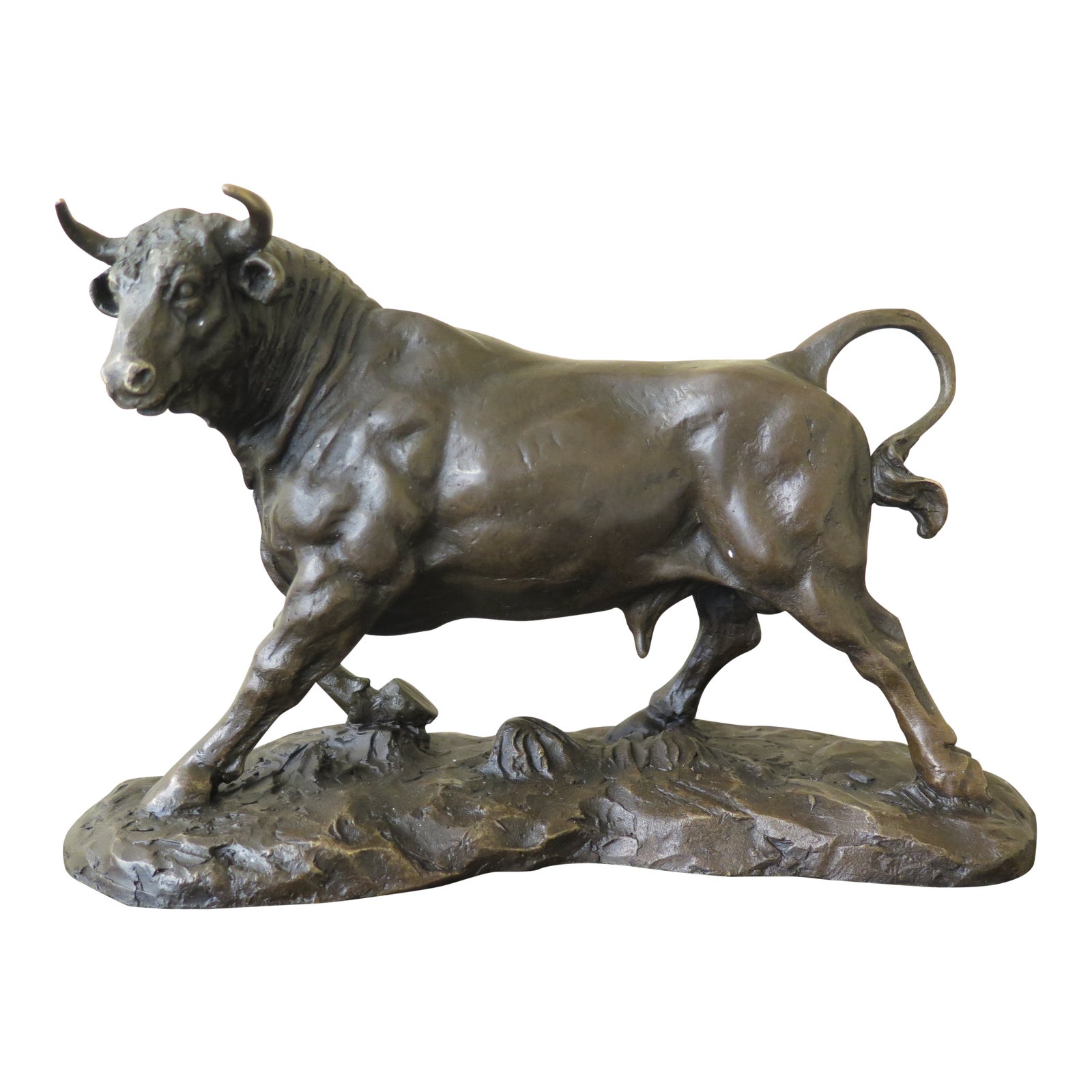 Modern Signature Statuary Bronze Bull Sculpture on Marble Base Chairish