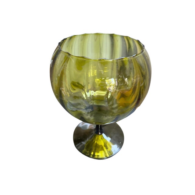 Empoli Avocado Green Empoli Optic Italian Glass Stemmed Bowl Vase For Sale - Image 4 of 7
