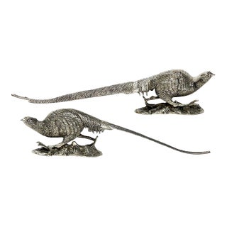 Antique Victorian Silver Plate Pheasant Sculptures, a Pair For Sale