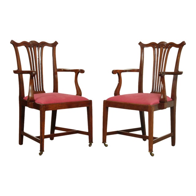 W. Walker & Sons Antique Chippendale Style Mahogany Armchairs - a Pair For Sale