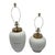 Sahara Sand White Ceramic Table Lamps With Hand Painted Brush Strokes With Shades - a Pair For Sale