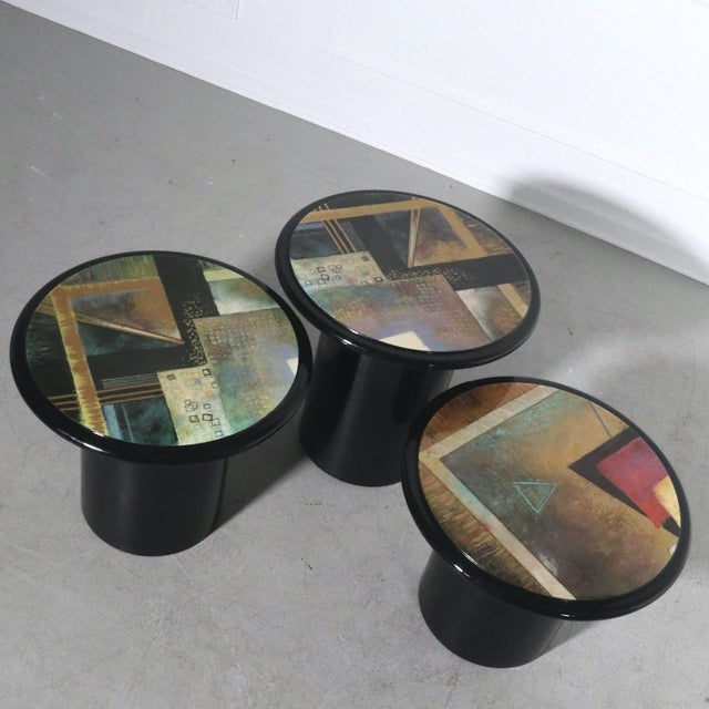 Milano Memphis Style Pedestal Nesting Tables - Set of 3 For Sale - Image 4 of 7
