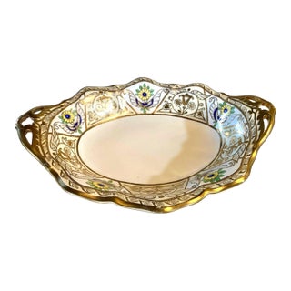 Antique Nippon Morimura Hand Painted Porcelain Bowl C1891-1921 Gold & Florals For Sale