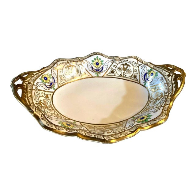 Antique Nippon Morimura Hand Painted Porcelain Bowl C1891-1921 Gold & Florals For Sale