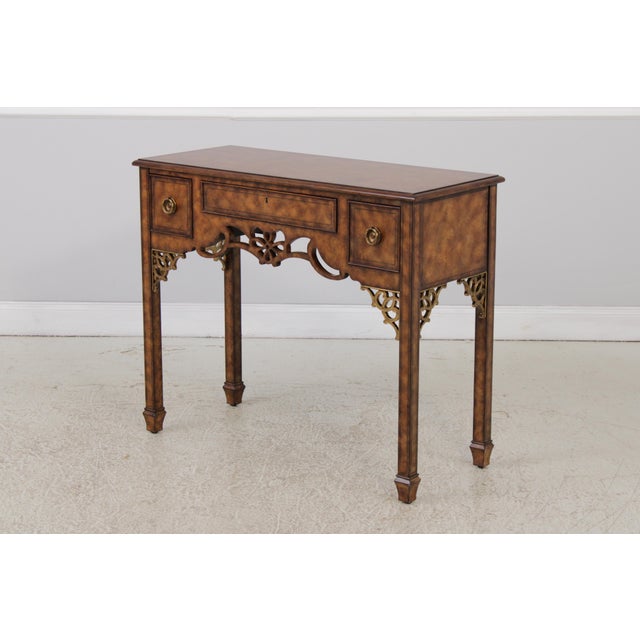 Maitland - Smith Maitland Smith Burl Wood 3 Drawer Writing Desk Console For Sale - Image 4 of 18