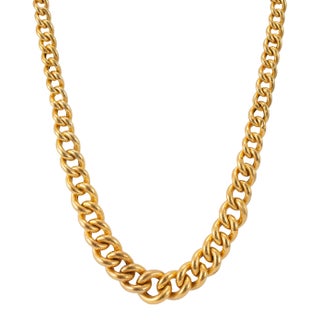 Vintage 18k Yellow Gold Chunky Graduated Curb Link Chain Necklace For Sale