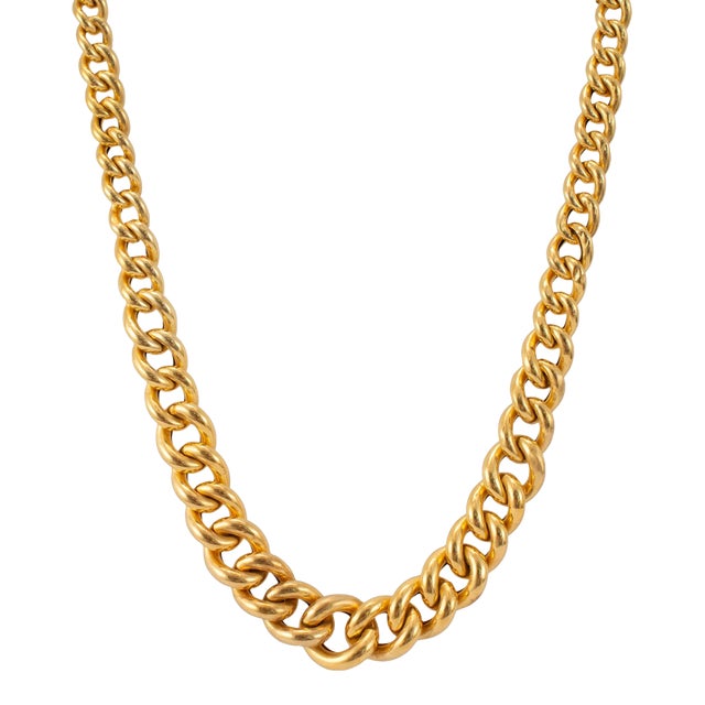 Vintage 18k Yellow Gold Chunky Graduated Curb Link Chain Necklace For Sale
