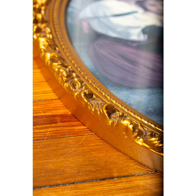 Vintage French Victorian Style Bouguereau Art Print in Ornate Oval Gilt Frame For Sale - Image 4 of 6