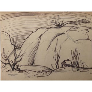 1940s Henry Gasser Drawing of a Hilly Landscape For Sale